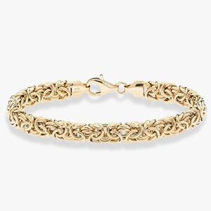 Italian 18K Gold- 925 Sterling Silver 6.8mm Byzantine Link Chain Bracelet